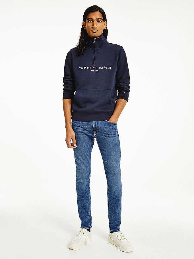 Tommy Hilfiger Logo Half-Zip Sweatshirt Herre Blå | NRDHXA-943