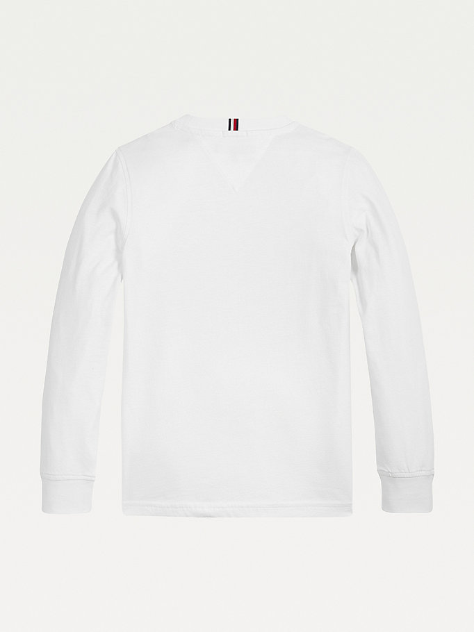 Tommy Hilfiger Logo Long Sleeve Organic Bomull T-skjorte Gutt Hvite | DFNVOH-031