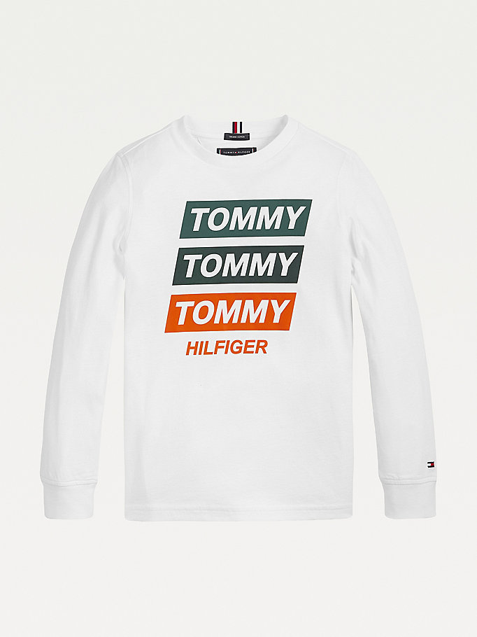 Tommy Hilfiger Logo Long Sleeve Organic Bomull T-skjorte Gutt Hvite | DFNVOH-031