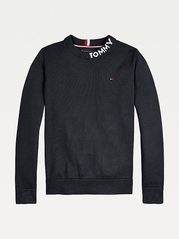 Tommy Hilfiger Logo Neck Jumper Gutt Svarte | QDMFKE-317