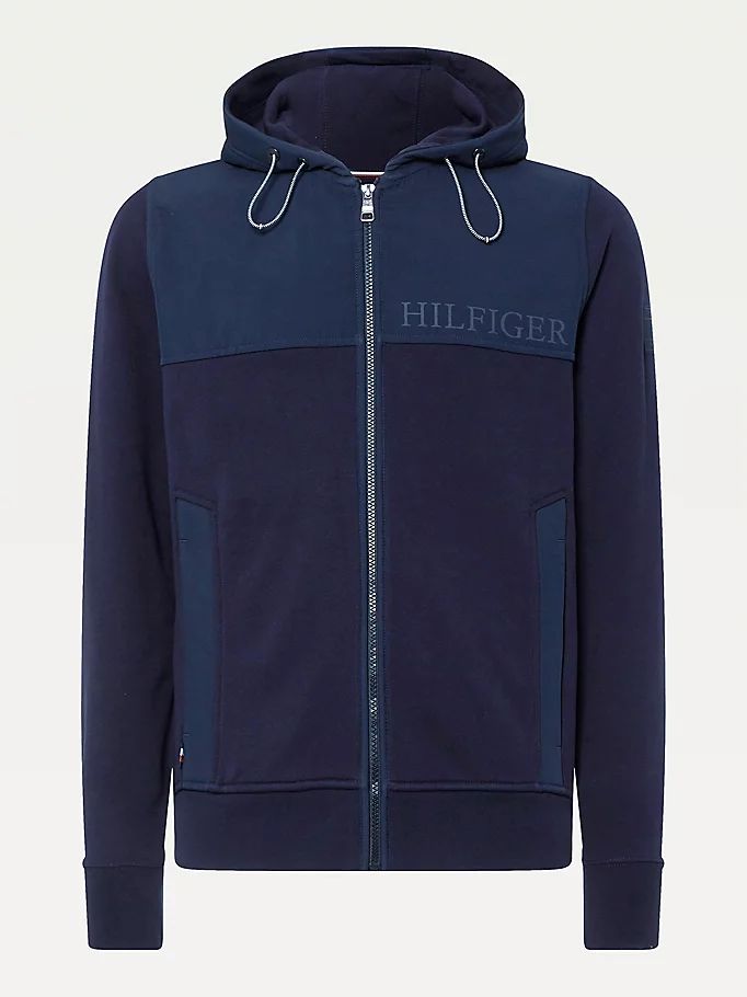 Tommy Hilfiger Logo Patch Zip-Thru Hettegensere Herre Blå | IOFRSU-147