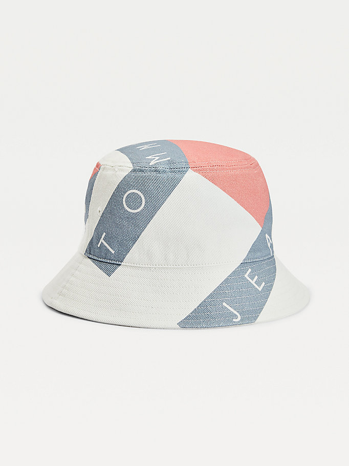 Tommy Hilfiger Logo Print Bucket Hatt Dame Hvite | ECKMNQ-872