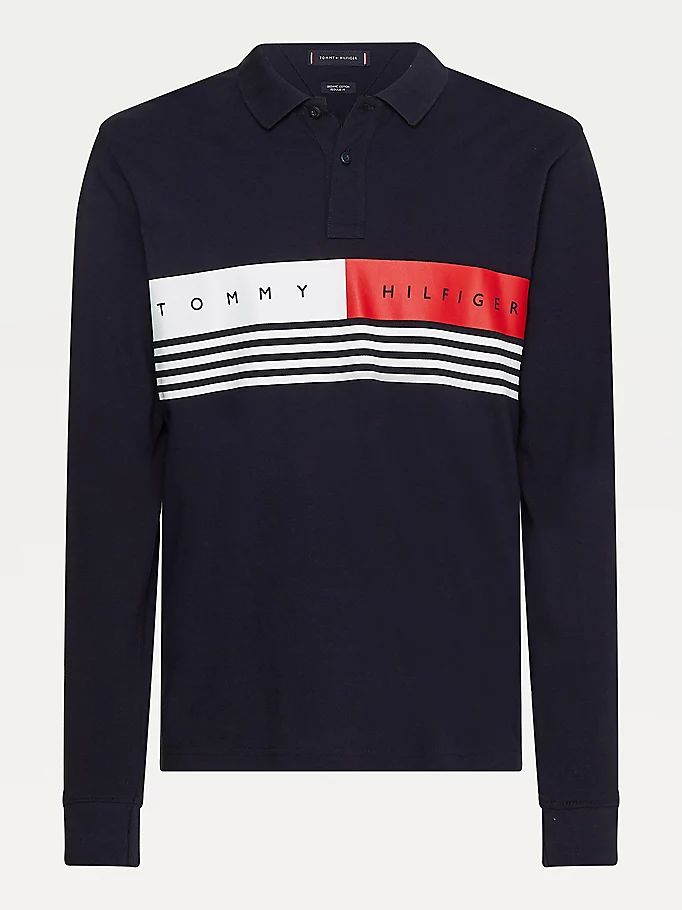 Tommy Hilfiger Logo Regular Fit Long Sleeve Polo T Skjorte Herre Blå | QWTYRS-869