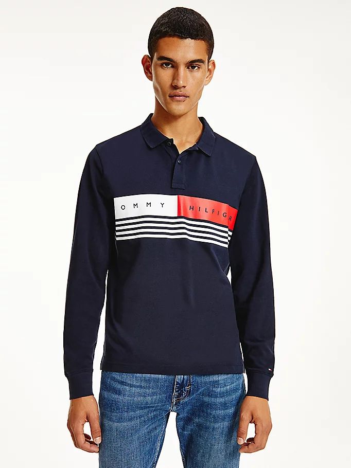 Tommy Hilfiger Logo Regular Fit Long Sleeve Polo T Skjorte Herre Blå | QWTYRS-869