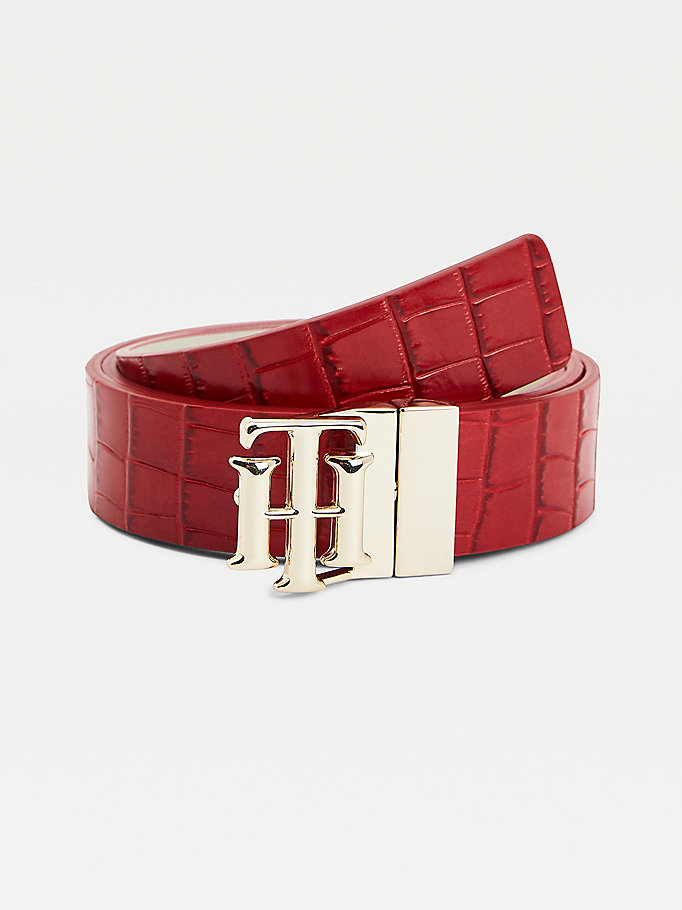 Tommy Hilfiger Logo Reversible Lær Belte Dame Rød | PCGZHV-104