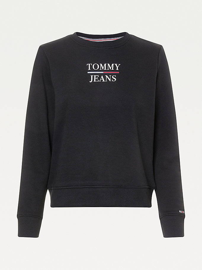 Tommy Hilfiger Logo Slim Fit Sweatshirt Dame Svarte | MJOCSF-601