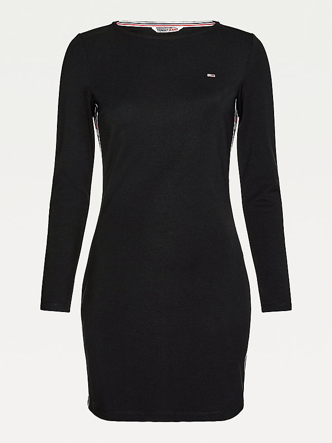 Tommy Hilfiger Logo Tape Bodycon Long Sleeve Kjoler Dame Svarte | WGMAKE-475