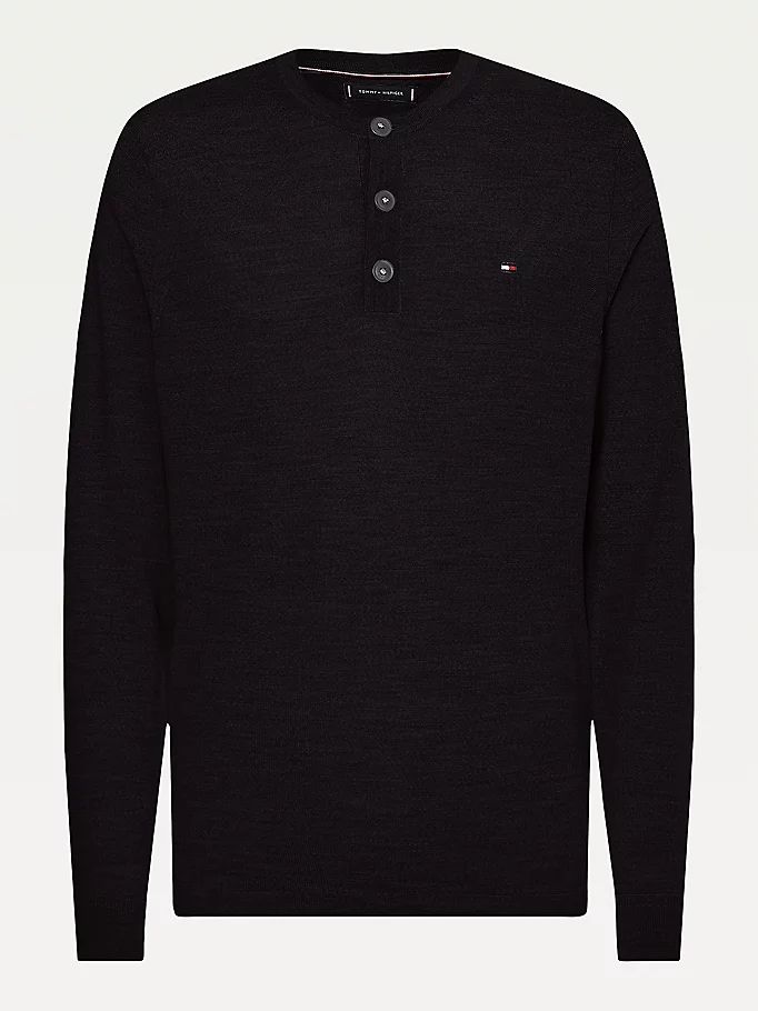 Tommy Hilfiger Luxury Wool Henley Neck Gensere Herre Svarte | ANGDKS-096