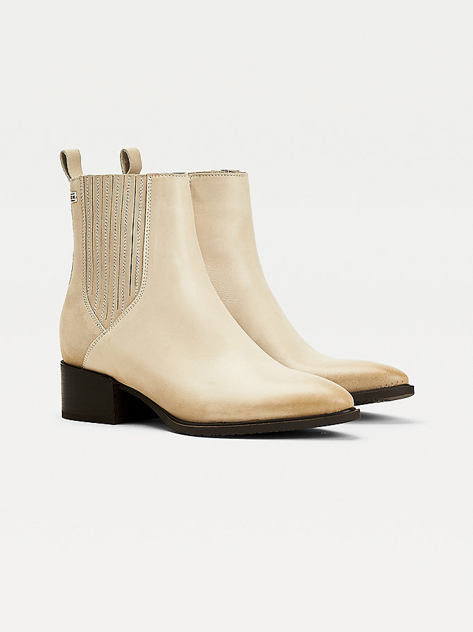 Tommy Hilfiger Lær And Semsket Skinn Ankelstøvletter Dame Beige | NUPQJX-829