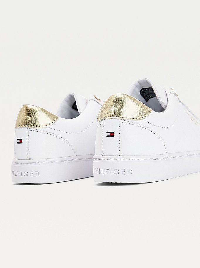 Tommy Hilfiger Lær Cupsole Joggesko Dame Hvite | CIBHMK-782