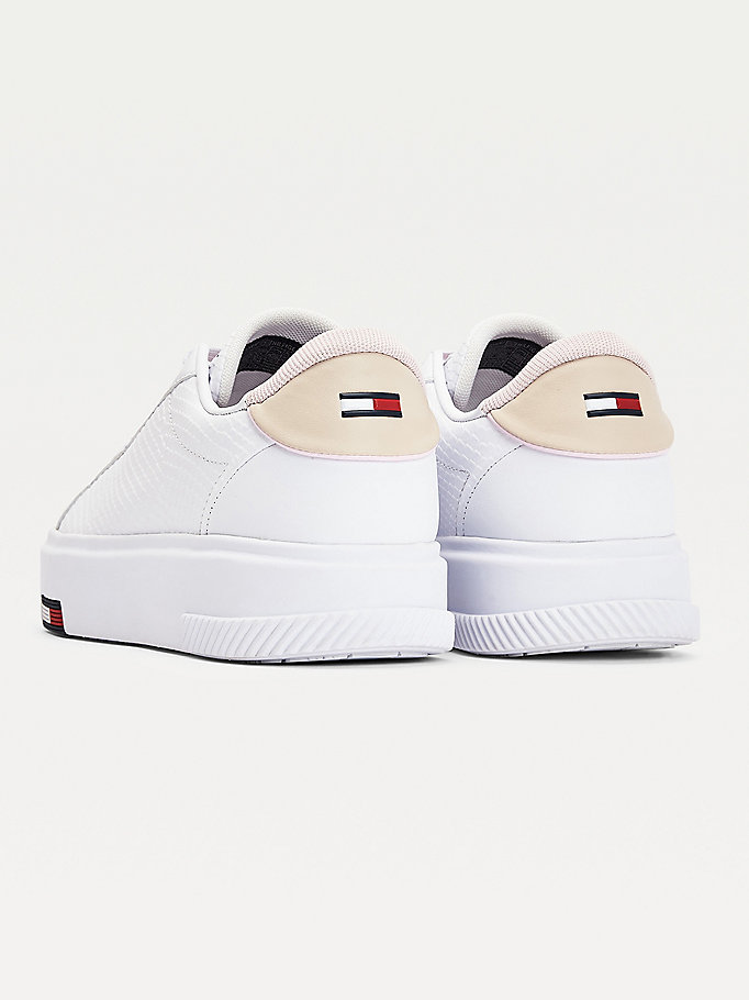 Tommy Hilfiger Lær Cupsole Joggesko Dame Hvite | EHLVCN-890