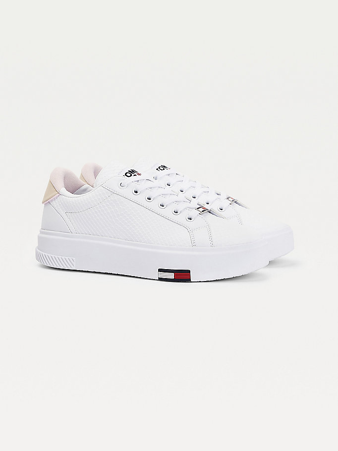 Tommy Hilfiger Lær Cupsole Joggesko Dame Hvite | EHLVCN-890