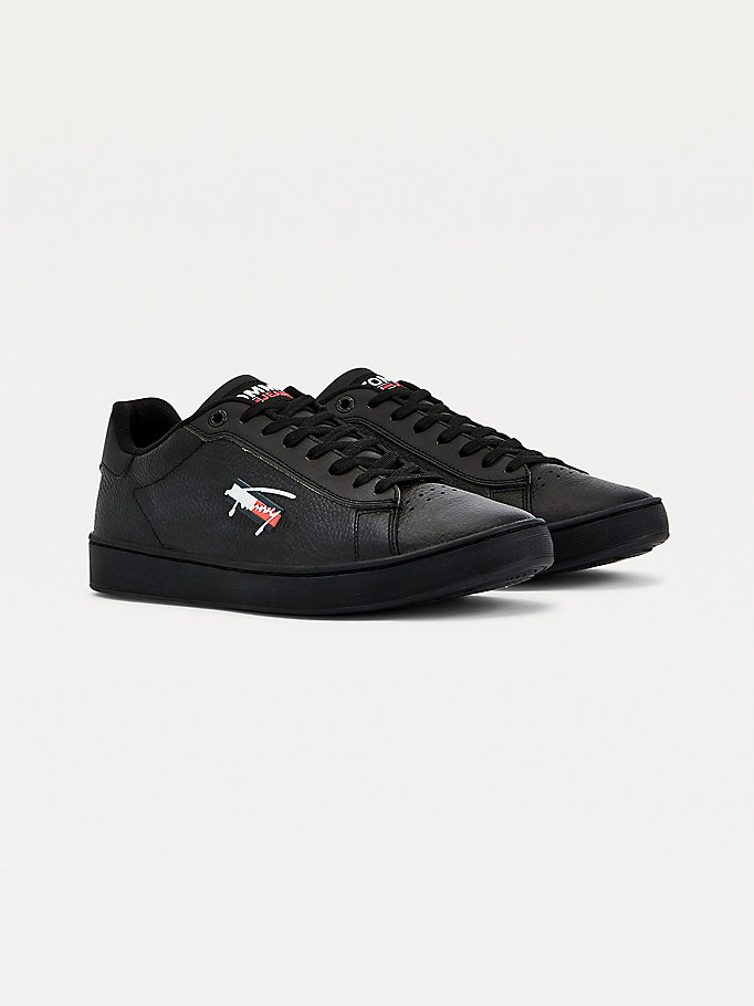 Tommy Hilfiger Lær Cupsole Signature Joggesko Herre Svarte | LRKAWY-903