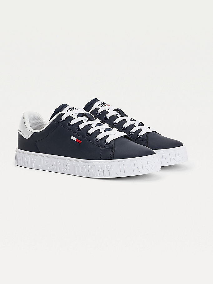 Tommy Hilfiger Lær Embossed Sole Joggesko Dame Blå | VIWKFE-867