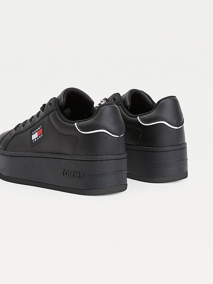 Tommy Hilfiger Lær Flatform Cupsole Joggesko Dame Svarte | OFXNBU-824