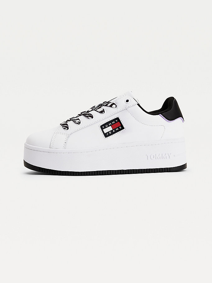 Tommy Hilfiger Lær Flatform Cupsole Joggesko Dame Hvite | WCAJDL-483