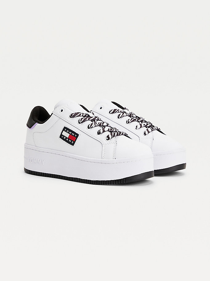 Tommy Hilfiger Lær Flatform Cupsole Joggesko Dame Hvite | WCAJDL-483