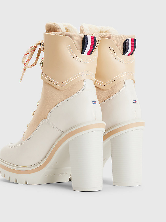 Tommy Hilfiger Lær High Ankelstøvletter Dame Beige | DRWQJT-168