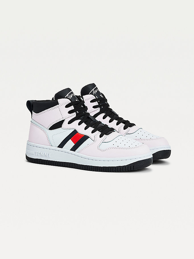 Tommy Hilfiger Lær High- Basketball Joggesko Dame Rosa | TONEBY-145