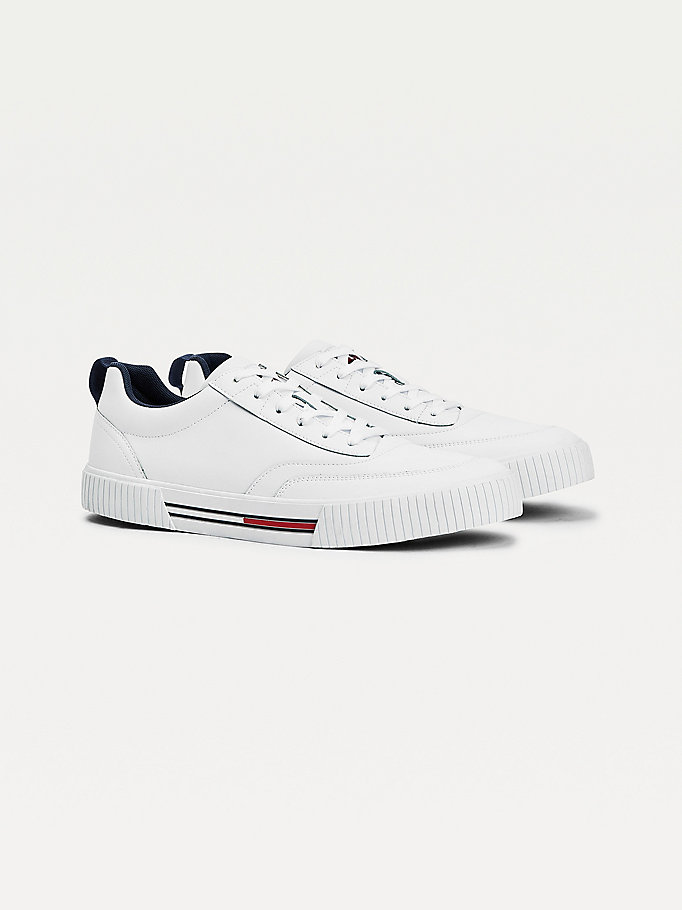 Tommy Hilfiger Lær Low- Logo Joggesko Herre Hvite | PJUCHD-412