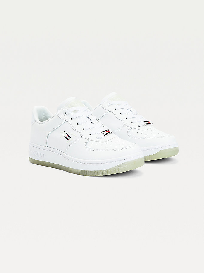 Tommy Hilfiger Lær Nightglow Basketball Joggesko Dame Hvite | PEQFLM-069