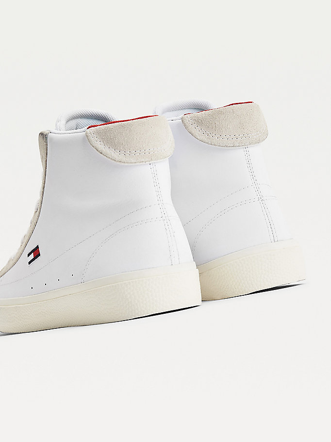 Tommy Hilfiger Lær Vulcanised High- Joggesko Dame Hvite | TPNMRJ-268