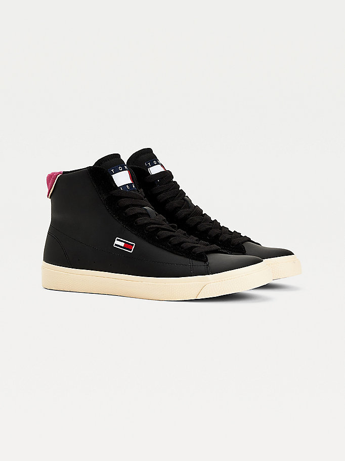 Tommy Hilfiger Lær Vulcanised High- Joggesko Dame Svarte | ZMSWJB-093