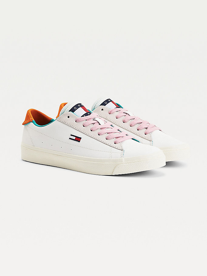 Tommy Hilfiger Lær Vulcanised Low- Joggesko Dame Hvite | LKSFCN-318