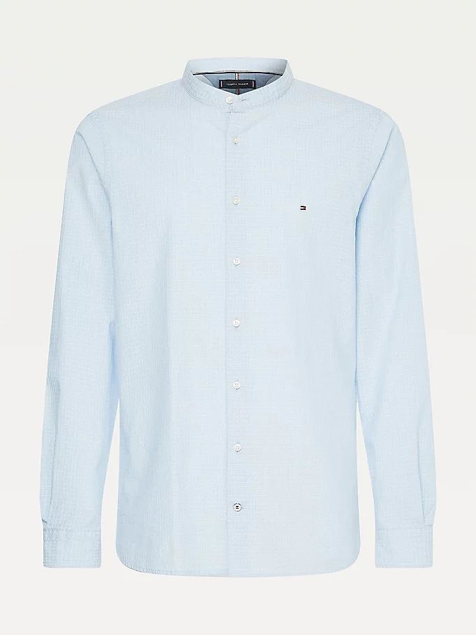 Tommy Hilfiger Mandarin Collar Dobby Spot Slim Skjorte Herre Blå | FXSLHP-073