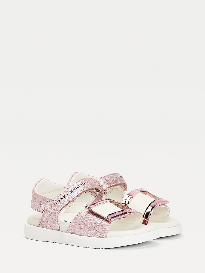 Tommy Hilfiger Metallic Flag Glitter Sandaler Jente Rosa | SJCATW-952