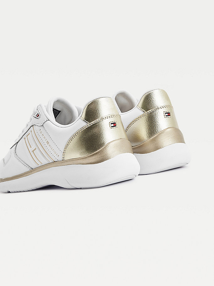 Tommy Hilfiger Metallic Flag Lær Lette Joggesko Dame Gul | XAFRLT-436