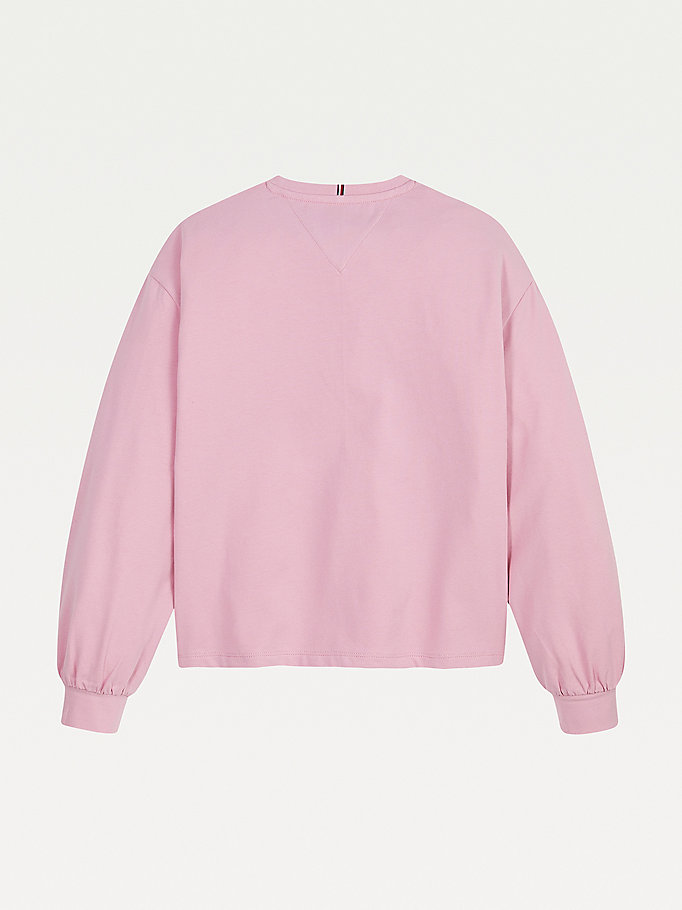 Tommy Hilfiger Metallic Logo Long Sleeve T-skjorte Jente Rosa | JVCUNK-714