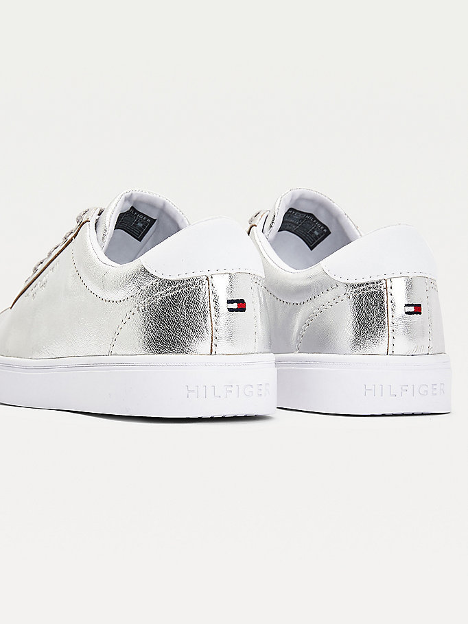 Tommy Hilfiger Metallic Lær Joggesko Dame Grå | CBOMYD-018