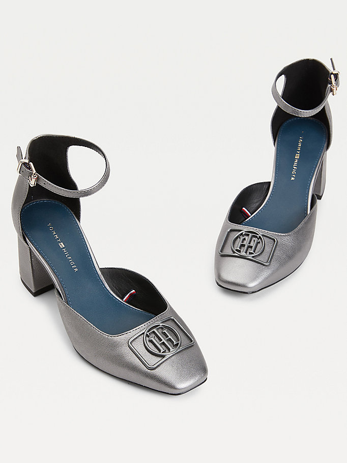 Tommy Hilfiger Metallic Lær Square Tå Pumps Dame Grå | CPHTRA-017