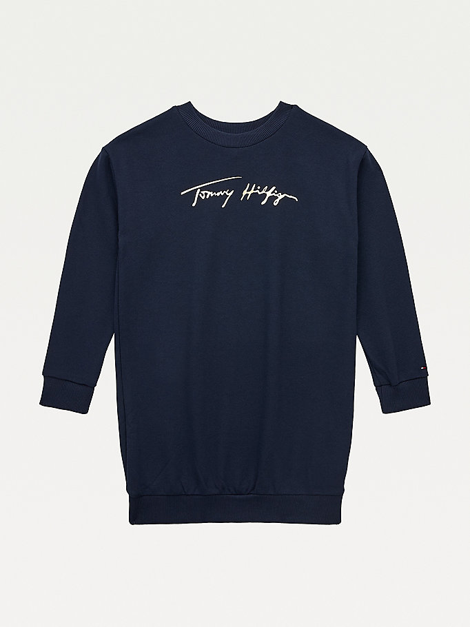 Tommy Hilfiger Metallic Script Logo Kjoler Jente Blå | USZKTO-478