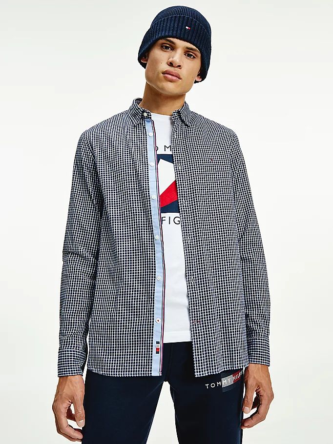 Tommy Hilfiger Micro Check Slim Fit Skjorte Herre Blå | IEPXRT-028