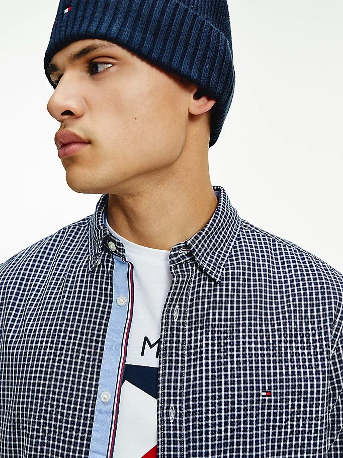 Tommy Hilfiger Micro Check Slim Fit Skjorte Herre Blå | IEPXRT-028