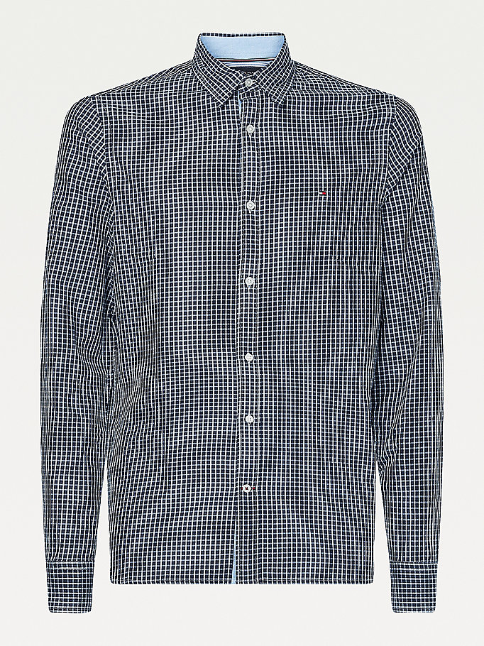 Tommy Hilfiger Micro Check Slim Fit Skjorte Herre Blå | IEPXRT-028