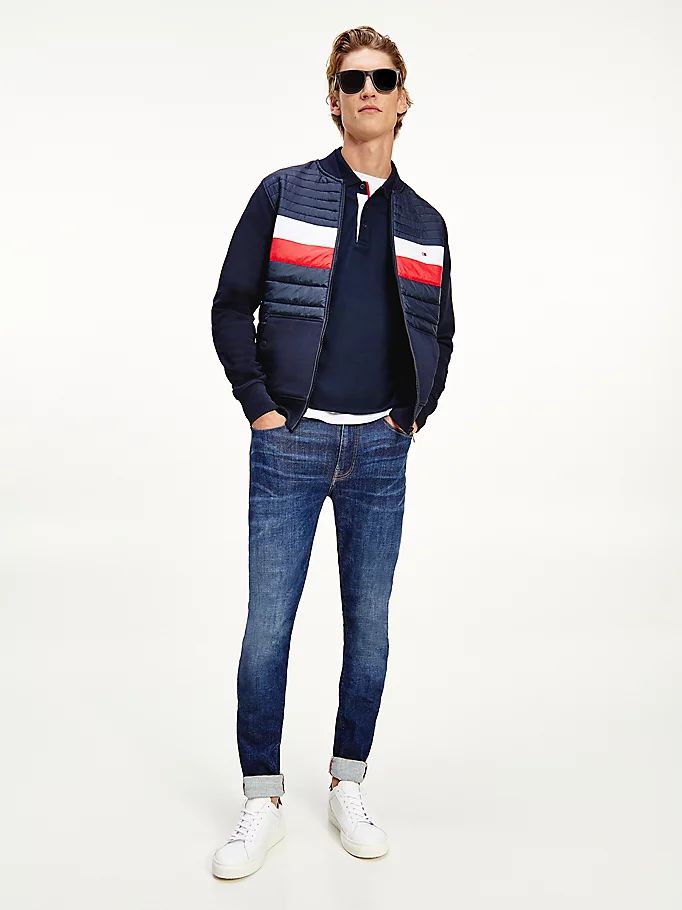 Tommy Hilfiger Mixed Texture Baseball Zip-Thru Hettegensere Herre Blå | IVULTK-047