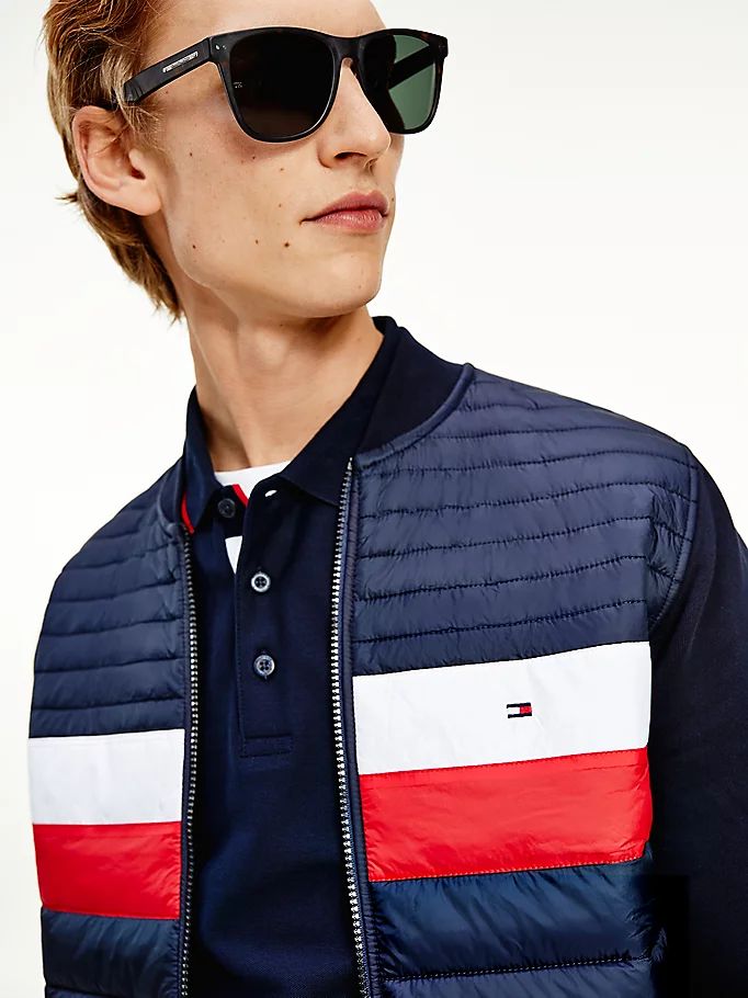 Tommy Hilfiger Mixed Texture Baseball Zip-Thru Hettegensere Herre Blå | IVULTK-047