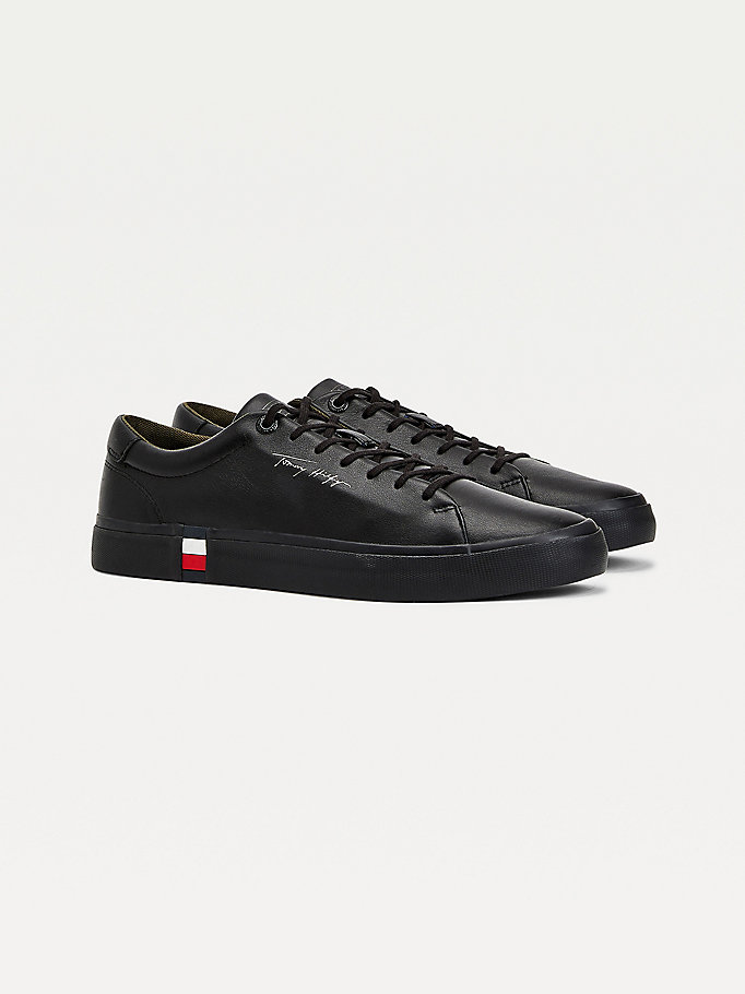 Tommy Hilfiger Modern Signature Vulcanised Lær Joggesko Herre Svarte | YPICMT-679