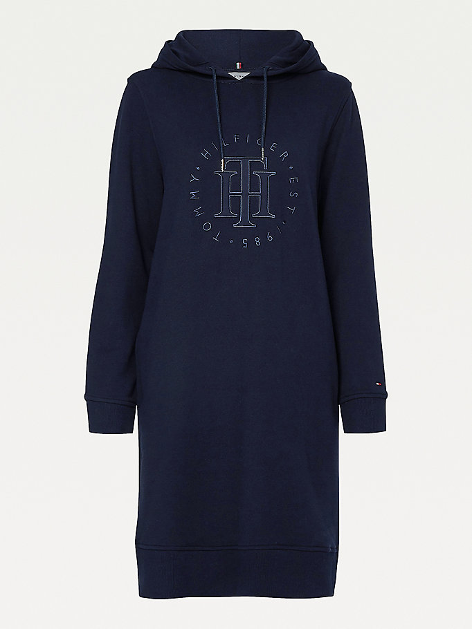 Tommy Hilfiger Monogram Embroidery Kjoler Dame Blå | ZNJFSM-043