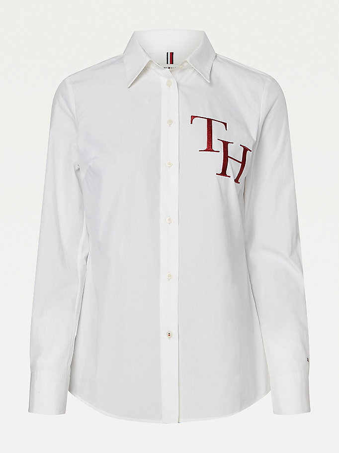 Tommy Hilfiger Monogram Organic Bomull Skjorte Dame Hvite | PJRKNS-046