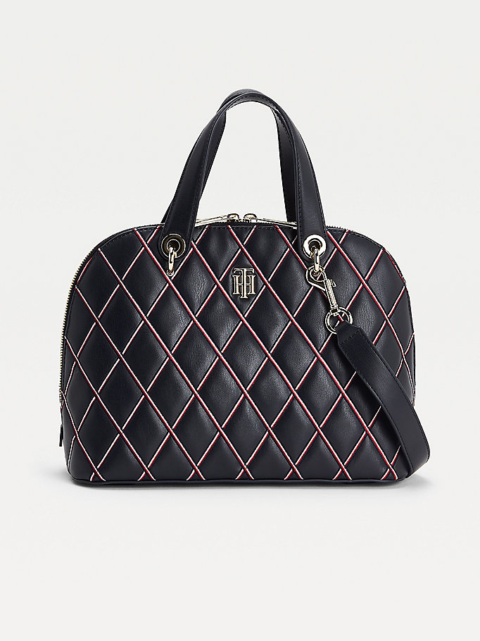 Tommy Hilfiger Monogram Quilted Satchel Bag Dame Blå | TVNCWB-647