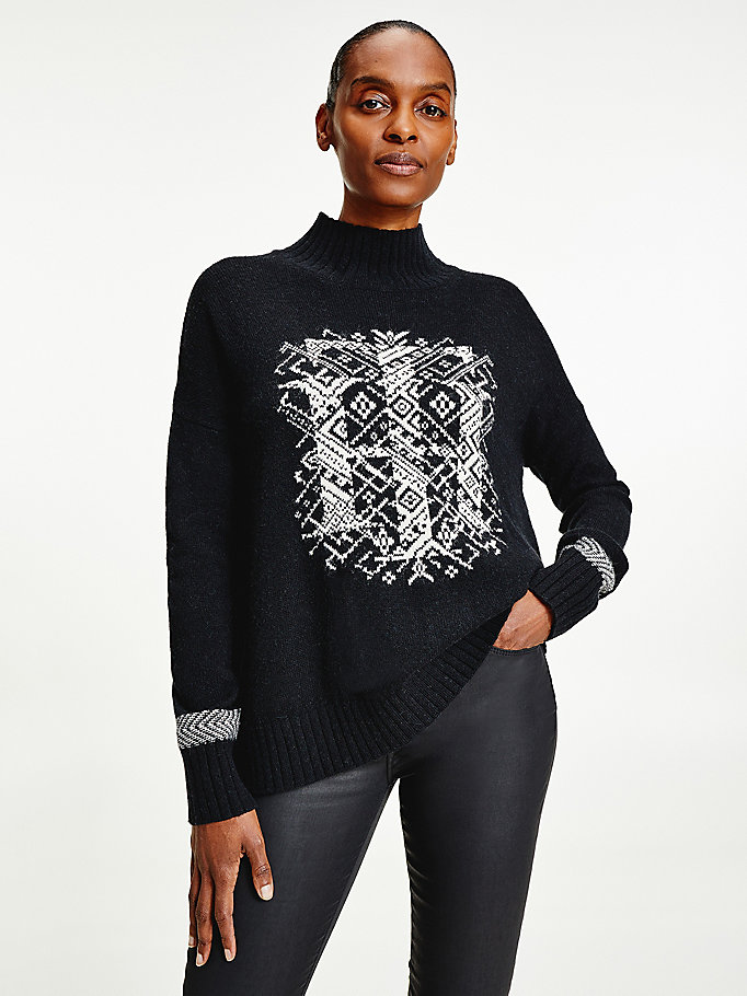 Tommy Hilfiger Monogram Relaxed Fit Alpaca Gensere Dame Svarte | SZTCKU-670