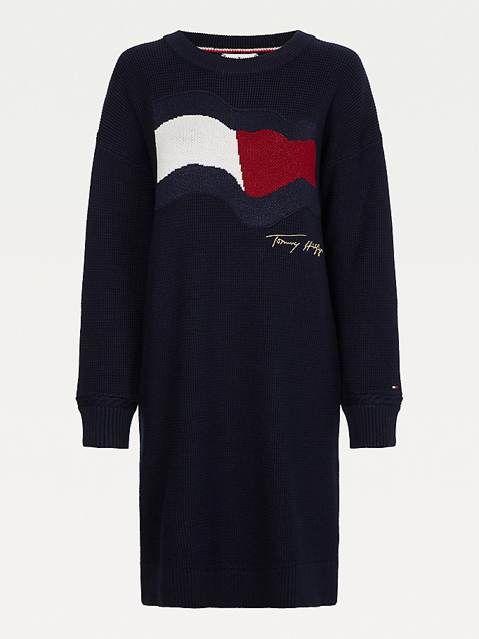 Tommy Hilfiger Motion Flag Knee Length Kjoler Dame Blå | UWCGDH-850