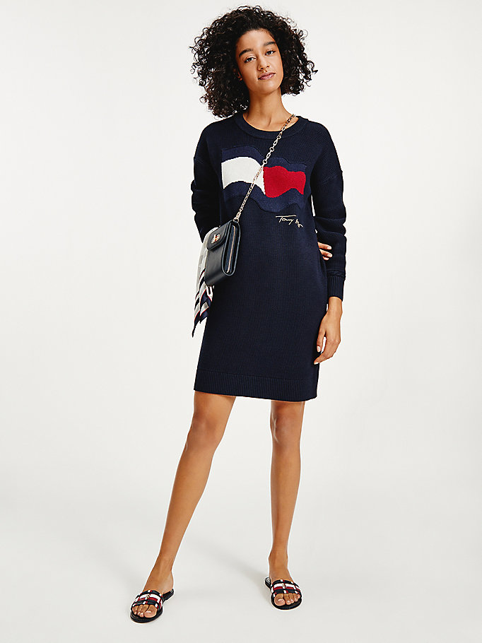 Tommy Hilfiger Motion Flag Knee Length Kjoler Dame Blå | UWCGDH-850