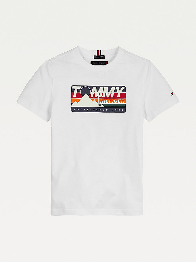 Tommy Hilfiger Mountain Artwork Organic Bomull T-skjorte Gutt Hvite | JOAFPB-826