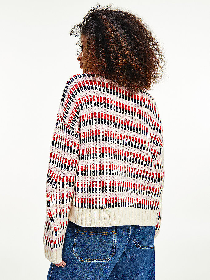 Tommy Hilfiger Multicolour Mixed Knit Gensere Dame Hvite | DCHLBJ-760