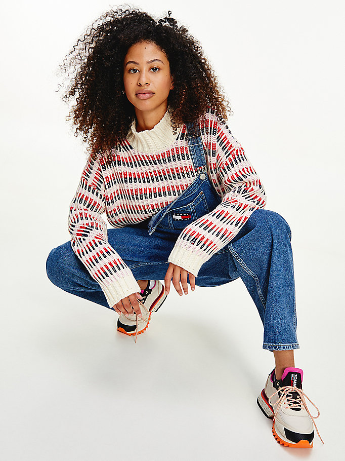 Tommy Hilfiger Multicolour Mixed Knit Gensere Dame Hvite | DCHLBJ-760